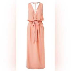 NWT Melissa Odabash Jacquie Tan Lace-Up Belted Maxi Dress Small